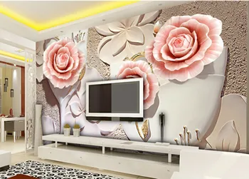Didmeninė 3d Jade, freskos už kambarį gėlių, rožių sienų tapetai, TV foną, 3d sienos foto freskomis papel de parede Nuotrauka 2
