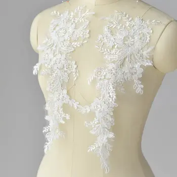 2 poros (partijos balta siuvinėjimo nėrinių blizgančiais nėrinių priedai vestuvių suknelė apdailos lipdukai drabužių pleistras audinys medžiaga