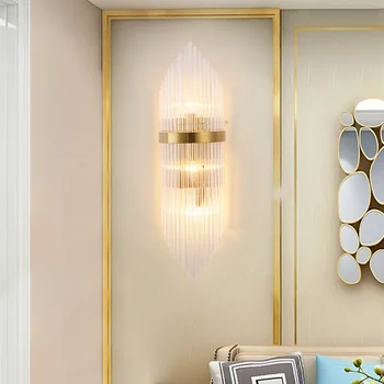Amerikos po Europos šiuolaikinės aukso krištolo, metalo vamzdžio sienelės šviesos lempos, LED villa viešbučio fojė gyvenimo kambario sienos sconce Nuotrauka 2