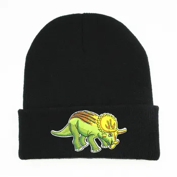 Medvilnės dinozaurų gyvūnų siuvinėjimo Tirštėti megzti skrybėlę žiemą šiltą kepurę Skullies bžūp beanie skrybėlių už vaikas vyrų, moterų-373 Nuotrauka 2