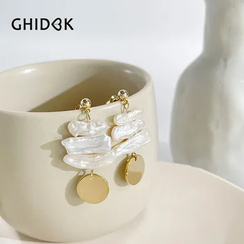 Ghidbk Elegantiškas Nereguliarus Baroko Natūralių Gėlavandenių Perlų Lašas Auskarai Moterų Mados Geometrinis Auksinį Diską Tabaluoti Auskarai