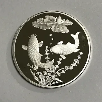 100 Vnt nemagnetiniai Koi Išgalvotas Karpis Kinijos pasisekė furtune gyvūnų Lotus sidabro padengtą 40 mm ženklelis, suvenyrų dekoravimas monetos