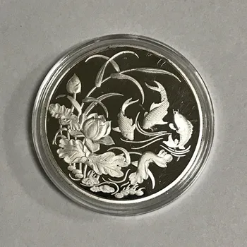 100 Vnt nemagnetiniai Koi Išgalvotas Karpis Kinijos pasisekė furtune gyvūnų Lotus sidabro padengtą 40 mm ženklelis, suvenyrų dekoravimas monetos Nuotrauka 2