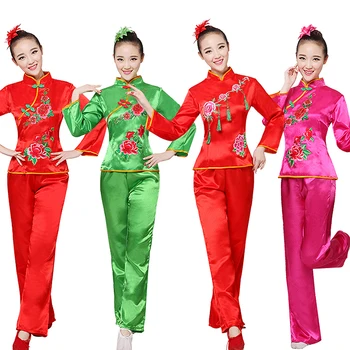 Nacionalinių šokių drabužių moterų vidutinio amžiaus ventiliatorius kostiumas naujas Yangko drabužiai būgno aikštėje šokių kostiumai, kinijos nacionalinių drabužių