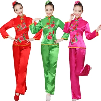 Nacionalinių šokių drabužių moterų vidutinio amžiaus ventiliatorius kostiumas naujas Yangko drabužiai būgno aikštėje šokių kostiumai, kinijos nacionalinių drabužių Nuotrauka 2