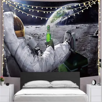 Kosmoso Galaxy Gobelenas Sienos Gobelenas Juokingas Cool Astronautas su Alaus Sėdi ant Išorinės Visatos Gobelenas, Miegamojo Kambarį