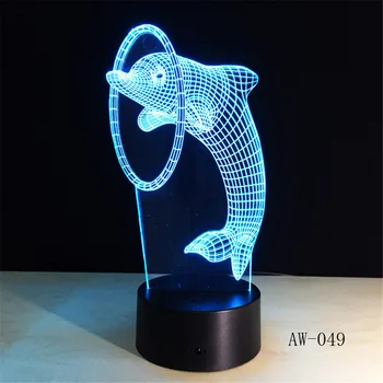 Kawaii Delfinų Žaisti Kamuolys 3D Lempos Animacinių filmų USB Naktį Šviesos Mutilcolors LED RGBw Apšvietimo Lemputė Luminaria Vaikas Žaislą Dovanų AW-049