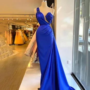 Royal Blue Prom Dresses Vieną Petį Kristalų Duobute Prabangus Ilgas Vakarines Sukneles Dailių Moterų Šalies Rūbeliai Ribotas