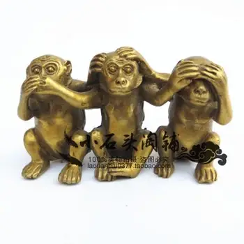 monkey-sakė Feng Shui bronzos pamatyti ir išgirsti stabdžių piktadarys tarnybos gyvūnų reikmenys, papuošalai specialus pasiūlymas