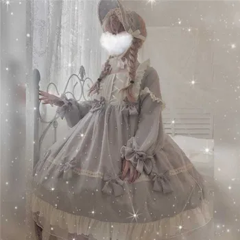 Princess arbatėlė saldus lolita dress senovinių nėrinių bowknot aukšto juosmens viktorijos suknelė kawaii girl Pearl lėlės loli cosplay