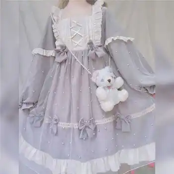 Princess arbatėlė saldus lolita dress senovinių nėrinių bowknot aukšto juosmens viktorijos suknelė kawaii girl Pearl lėlės loli cosplay Nuotrauka 2