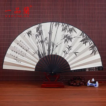 Kinų stiliaus 9 colių šilko ventiliatorius tuščiaviduriai antikvariniai lankstymo ventiliatorius vyrų lankstymo retro vasaros bambuko šilko rankomis dažyti ventiliatorius. Nuotrauka 2