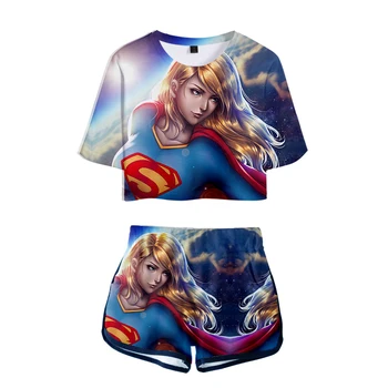 Karšto tendencija nwe t-shirt vasaros žavesio seksualus Kara Danvers 3D t-shirt spausdinimas moterų 3D mados sportiniai marškinėliai + šortai dviejų dalių Nuotrauka 2