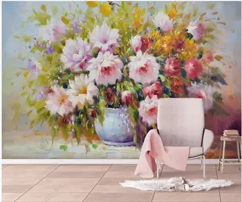 Custom freskos 3d foto tapetai Europos šiuolaikinės rankomis dažyti gėlių vaza kambarį namų dekoro tapetų sienos, 3 d ritininis