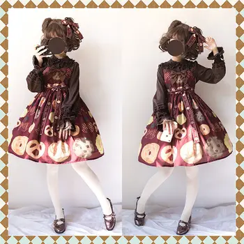 Japonijos Kawaii Slapukus JSK Lolita Dress Mergaitė Jsk lolita bowknot aukšto juosmens renesanso, gotikos suknelė arbatėlė saldus lolita jsk Nuotrauka 2