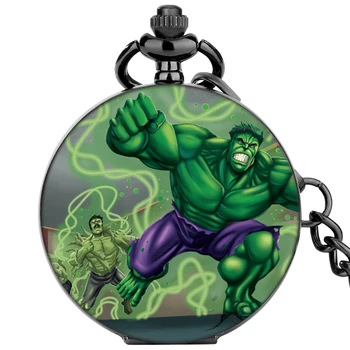STEBUKLAS Incredible Hulk Filmas Žalia Modelio Pakabuką Grandinės Juosmens Žiūrėti Romos Dial Cosplay Laikrodis Kvarcinis Kišenėje Žiūrėti Vyrams, Moterims