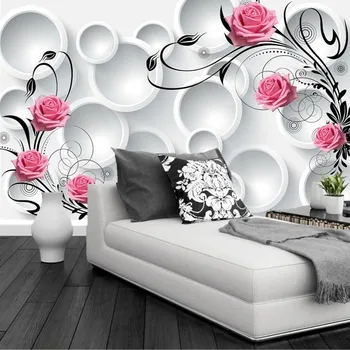 Custom šiuolaikinių tapetų dizainas,3D ratas rose de papel parede,viešbutis, restoranas, gyvenamasis kambarys su sofa-lova, tv miegamojo sienos tapetai rožės Nuotrauka 2