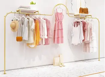 Nauja drabužių parduotuvė display rack ant grindų statomi aukso kabinti drabužių džiovykla studija skirta ekranas lentyna gyventi kambarys