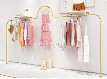 Nauja drabužių parduotuvė display rack ant grindų statomi aukso kabinti drabužių džiovykla studija skirta ekranas lentyna gyventi kambarys Nuotrauka 2