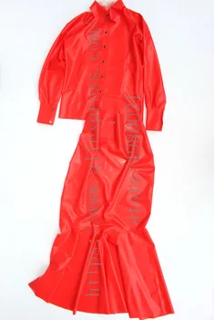 Moterų latekso kostiumas sekso įskaitant raudonos latekso top ilgomis rankovėmis ir ilgas sijonas su 100% rankų darbo amatai
