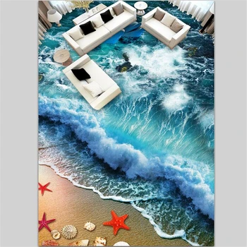 wellyu Užsakymą 3D grindų lipdukai Beach paplūdimyje bangos 3D grindų plytelės atkreipti į Kambarį kambarį custom HD Papel de parede freskos Nuotrauka 2
