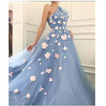 Vienos Pečių Prom Dresses 2020-Line 3D Gėlių, Elegantiško, Oficialaus Vakare Gown Tiulio ypatinga Proga Vestido chalatas de soiree gala Nuotrauka 2
