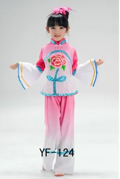 vaikų kinų klasikinio šokio kostiumai žalia rausva mergaitė nosinė yangko ventiliatorius skėtis šokio kostiumai Jiangnan lietaus arbata Nuotrauka 2